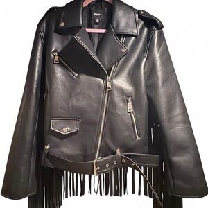 Nasty Gal Black Leather Fringe Jacket